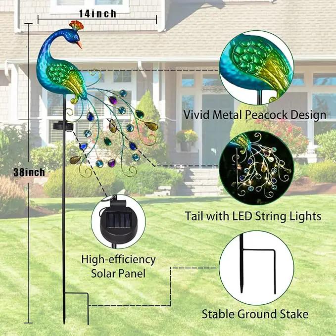 DREAMSOUL Metal Peacock Garden Solar Lights Outdoor Decorative Garden Stake Lights- Waterproof Peacock Solar Landscape LED Path Light Patio Yard Lawn Outside Decoration by GreenHaven Gardens