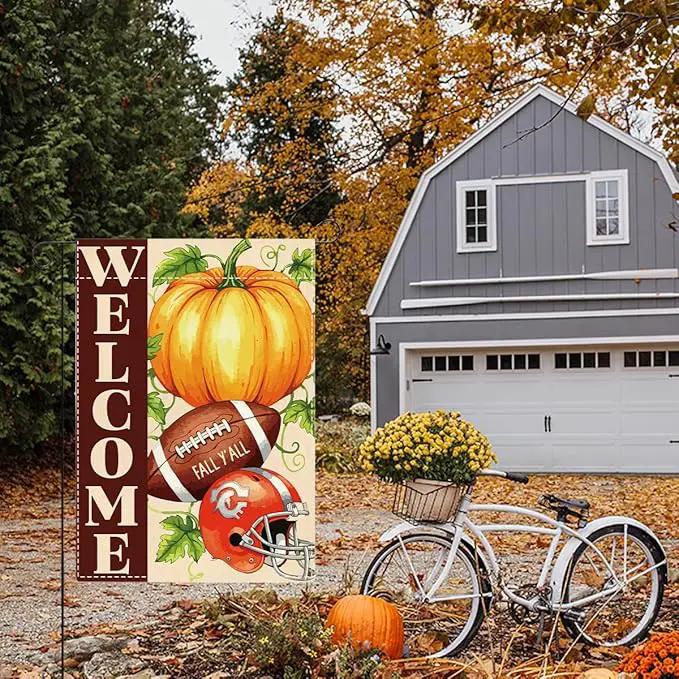 Fall Garden Flag Autumn Pumpkin Garden Flag 12x18 inch Double Sided Welcome Fall Y'all Pumpkin Yard Flags for Outside Front Door Home Porch (Flay 1801) by GreenHaven Gardens