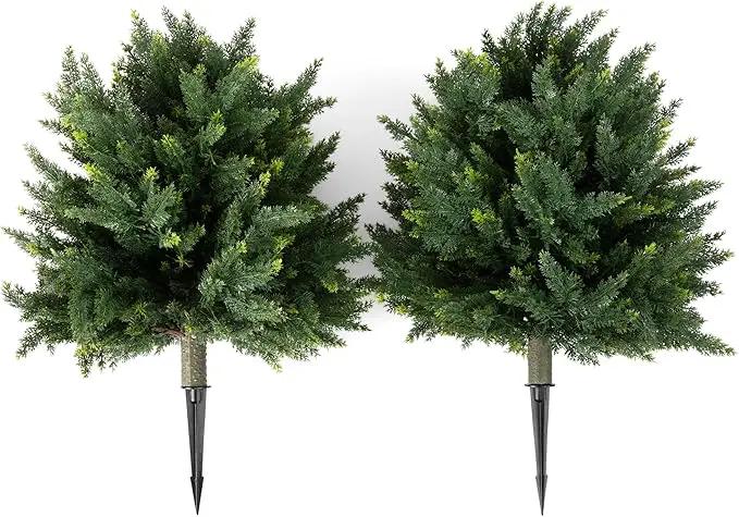 Premium 16" Diameter Artificial Cypress Topiary – Set of 2 Faux Plants with Ground Spikes – UV-Resistant, Realistic Outdoor & Indoor Greenery – Weatherproof Garden Landscaping Décor by GreenHaven Gardens