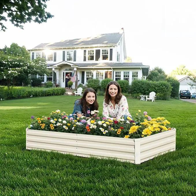 Raised Garden Bed Outdoor, 8x4x1ft Garden Box, Beige Garden bed, Metal Raised Garden Bed for Gardening Vegetables Flowers, Planter Box, Raised Bed by GreenHaven Gardens