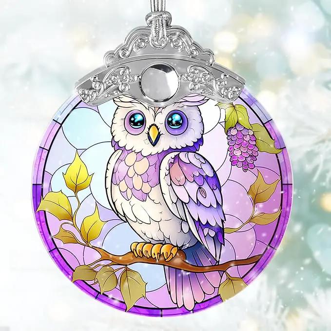 Stained Glass Suncatcher, Jocidea Owl Ornament, Christmas Ornaments, Holidays Ornaments, Christmas Tree Decor, Owl Decor for Home, Owl Gifts by GreenHaven Gardens