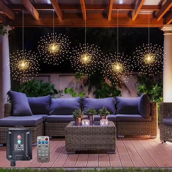 5 Pcs 1000LED Solar Starburst Sphere Lights,Firework Lights Remote Control Timer 8 Modes Dimmable Waterproof Hanging Fairy Lights, Sparkly Lights for Patio Garden Tent Outdoor(Warm White) by GreenHaven Gardens