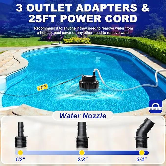 Pool Cover Pump above Ground-Submersible Sump Pump Swimming Water Removal Pumps, Sump Pump for Pool Draining with 16ft Drainage Hose & 25 ft Extra Long Power Cord,850 GPH,3 Adapters-Black by GreenHaven Gardens