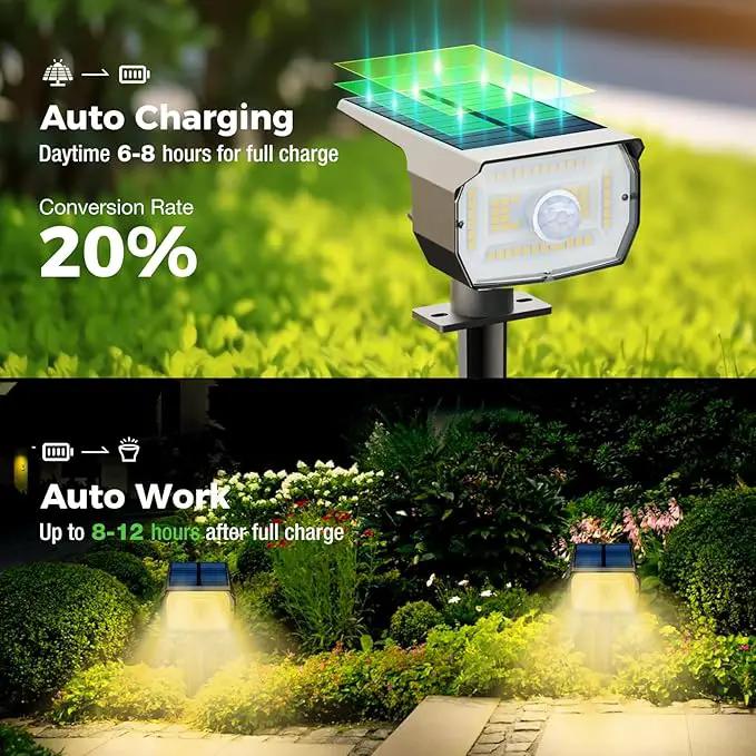 Solar Spot Lights Outdoor Motion Sensor with 3 Modes, [ 2 Pack ] Solar Spotlights Outdoor Waterproof 2-in-1 Auto On/Off Solar Landscape Lighting for Outside Yard Wall Garden Pathway, Warm White by GreenHaven Gardens