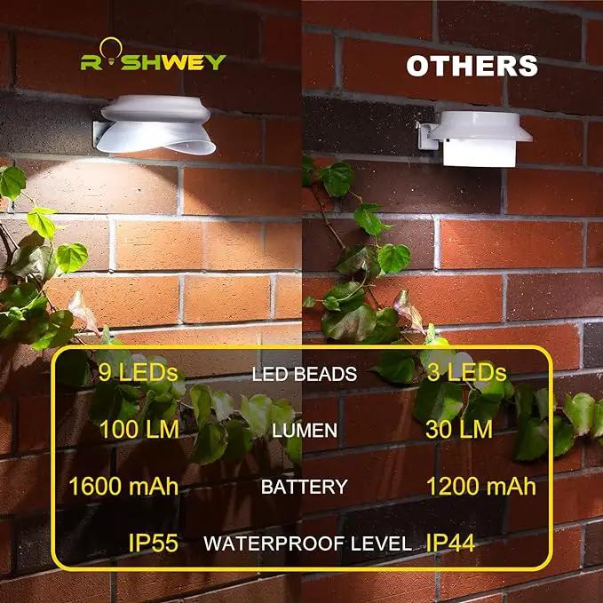 ROSHWEY Gutter Lights Solar Powered, 6 Pack Solar Patio Decor Lights with 9 LED Waterproof Fence Light for Eaves Garage Garden Landscape Pathway (Cool White) by GreenHaven Gardens
