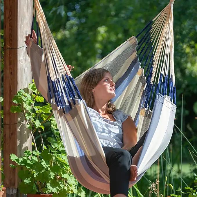 LA SIESTA® - XL King Domingo Hammock Swing Chair - Weather & Tear Resistant Hanging Hammock Chair - Indoor Outdoor Hammock Chair Swing - Hanging Chair for Patio Porch Bedroom - Max 355 Lbs, Sea Salt by GreenHaven Gardens