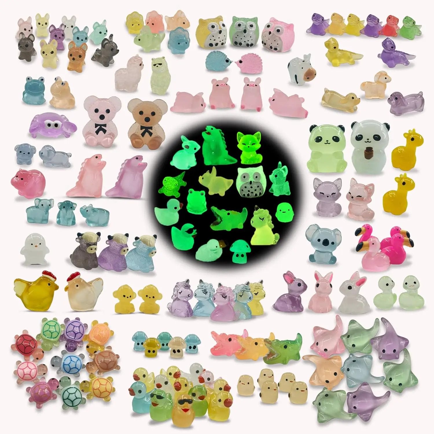 120 Pcs Luminous Mini Resin Animals Tiny Resin Figurines Glow in The Dark Tiny Ducks for Fairy Garden, Miniature Accessories, Crafts, and Decor by GreenHaven Gardens