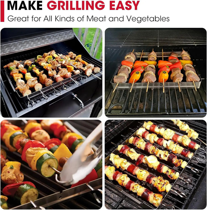 Unicook Upgraded Stainless Steel BBQ Shish Kabob Set, Large Foldable Grill Rack with 6pcs 13.5"L Barbecue Skewer, Keeps Kabobs from Sticking to the Grill Grate, 30pcs Bamboo Skewers as Bonus by GreenHaven Gardens