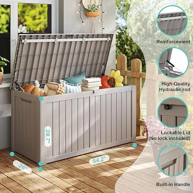 150Gal Outdoor Deck Box Waterproof, Lager Patio Storage Box Indoor and Outdoor Use, Lockable Resin Storage Bin for Patio Furniture Cushions Garden Tools, Package Delivery,UV Resistant-Grey by GreenHaven Gardens