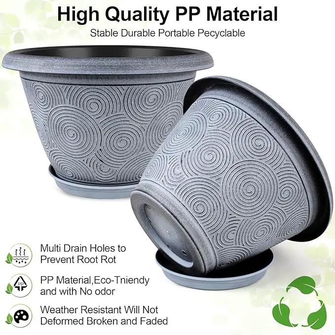 16 Inch Large Planter Pot for Plants Indoor Outdoor, 4 Pack Plastic Flower Pots with Drainage Hole & Tray, Modern Decorative Garden Pot with Saucer, Plant Container for House by GreenHaven Gardens