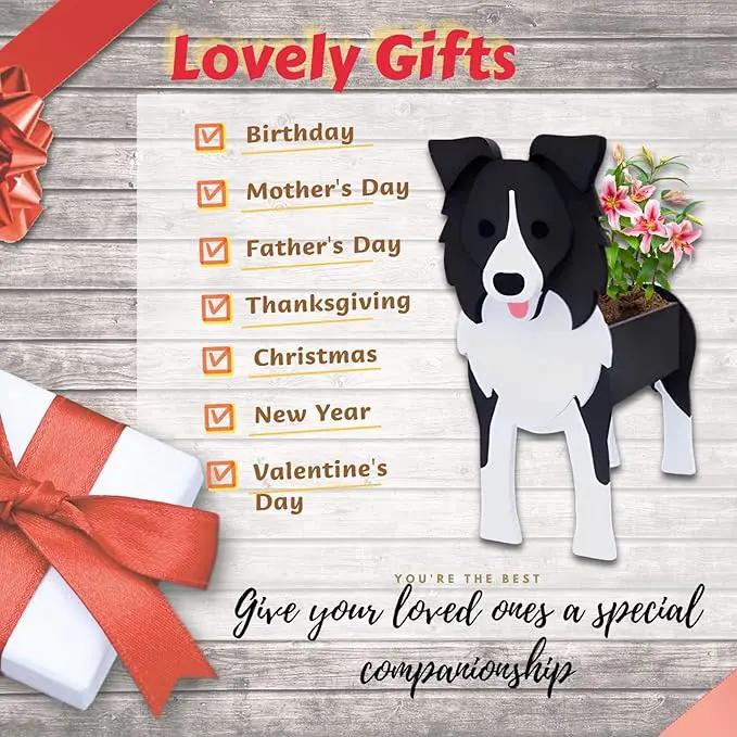 Border Collie Dog Planter Plant Pots,Cute Garden Dog Flower Planter,Dog Planters Birthday Gifts for Women,Office,Indoor/Outdoor Decor（9.45 * 5.94 * 13.39in）