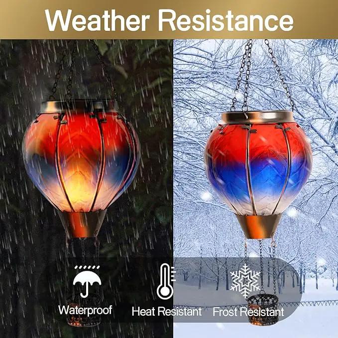 pearlstar Hot Air Balloon Solar Lantern with Flickering Flame Light Outdoor Solar Hanging Lights Waterproof for Garden Yard Farmhouse Patio Pathway Outside Decoration,Glass(Red&Blue) by GreenHaven Gardens