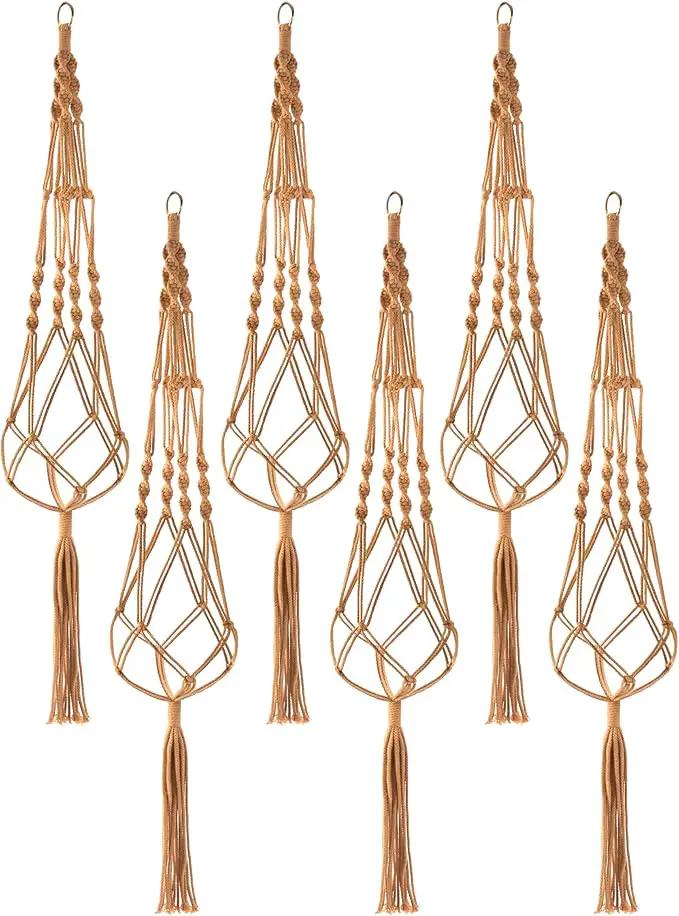 Sorbus Macrame Plant Hanger (6 Pack) Indoor Outdoor Hanging Plant Pots Cotton Rope, Elegant for Home, Patio, Garden (Brown) by GreenHaven Gardens