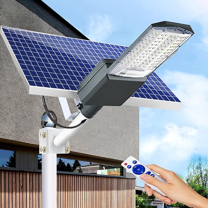 5500W Solar Street Lights Outdoor, IP67 Commercial Parking Lot Light Dusk to Dawn, 7000K Solar Security Flood Lights Solar Led Lamp with Remote Control for Basketball Court, Road, Playground by Outdoor Solar Outlet