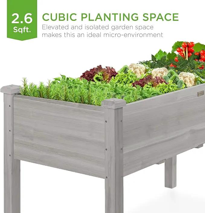 Best Choice Products 34x18x30in Raised Garden Bed, Elevated Wood Planter Box Stand for Kids, Backyard, Patio, Balcony w/Bed Liner, 150lb Capacity - Gray by GreenHaven Gardens