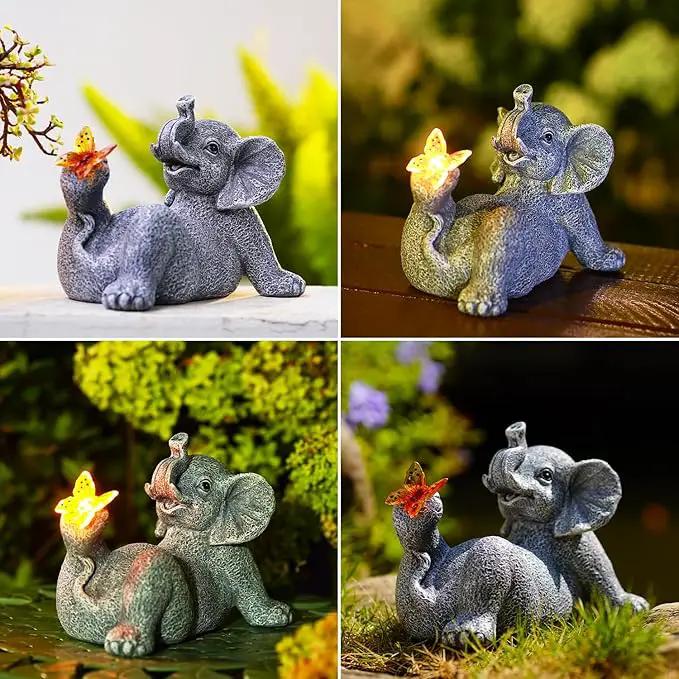 Goodeco Elephant Statue with Solar Butterfly - Ideal Gifts for Women, Mom or Birthdays, Beautifully Crafted Outdoor Decorations to Wow Your Guests by GreenHaven Gardens