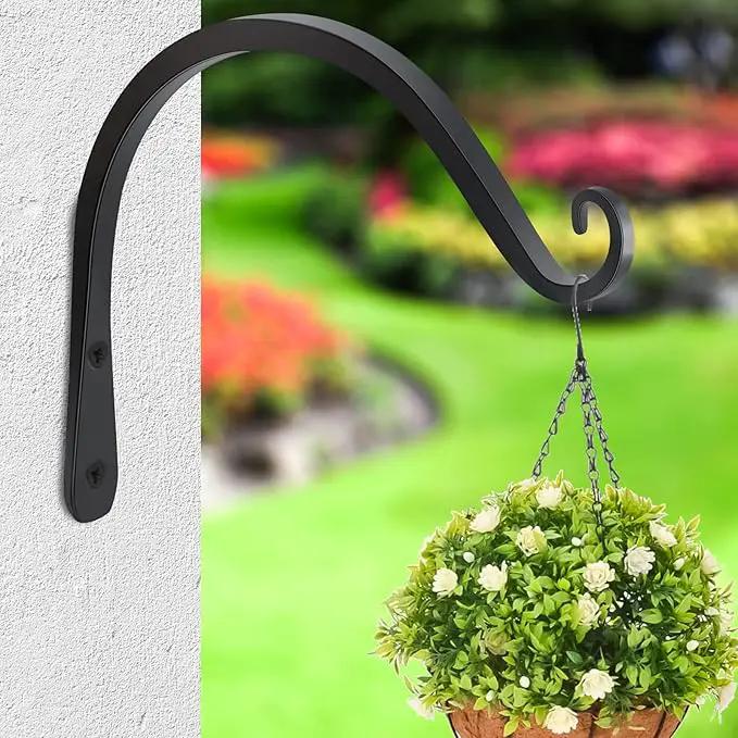 Gtongoko 2 Pack 8 Inch Plant Hangers Outdoor Metal Hanging Plant Bracket Bird Feeder Plant Hooks for Hanging Flower Basket, Wind Chimes, Solar Lanterns, Black by GreenHaven Gardens