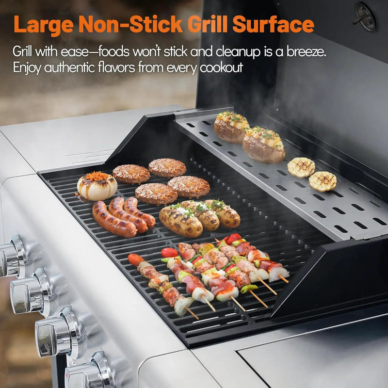 4-Burner Propane Gas Grill, Stainless Steel BBQ with 40,000 BTU, Foldable Side Shelves, Porcelain-Coated Grates, Ideal for Patio & Backyard Cooking (4&1 Burner) by GreenHaven Gardens