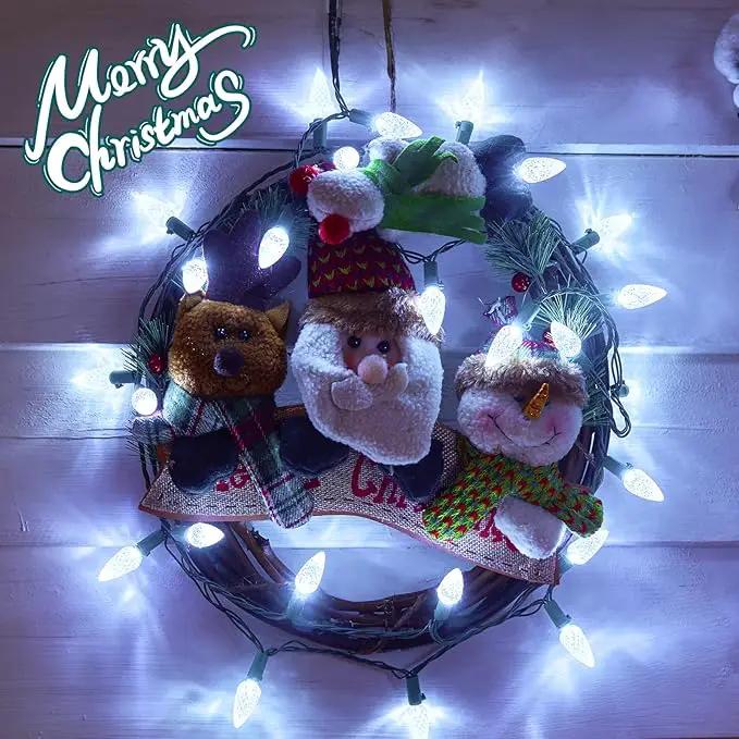 C6 LED Christmas String Lights, 20 ft 60 LED Battery Operated Faceted Strawberry Lights, Waterproof for House Roof Roofline Christmas Tree, White, 2 Pack by GreenHaven Gardens
