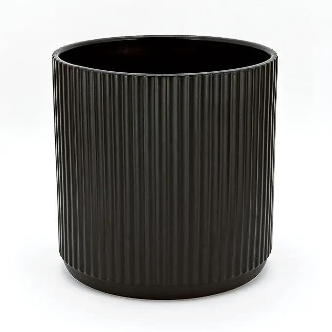 Amazon Basics Fluted Round Ceramic Planter, 8-Inch, Black by GreenHaven Gardens