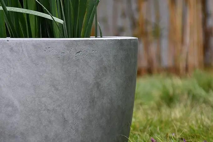 Kante 14 Inch Dia Round Concrete Planter, Indoor Outdoor Large Plant Pot with Drainage Hole and Rubber Plug for Home Patio Garden, Natural Concrete by GreenHaven Gardens