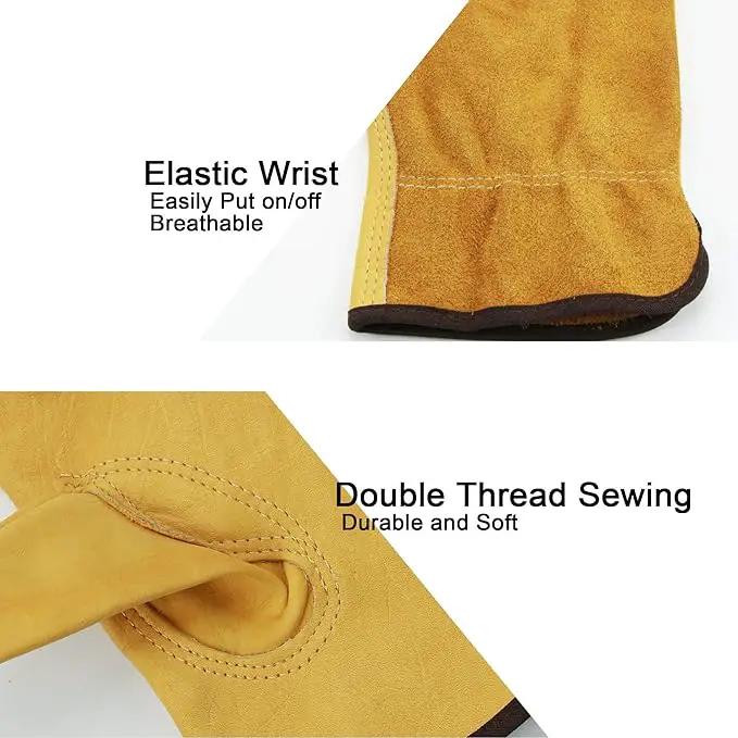 OZERO Leather Work Gloves Flex Grip Tough Cowhide Gardening Glove for Wood Cutting/Construction/Truck Driving/Garden/Yard Working for Men and Women 1 Pair (Gold,Small) by GreenHaven Gardens