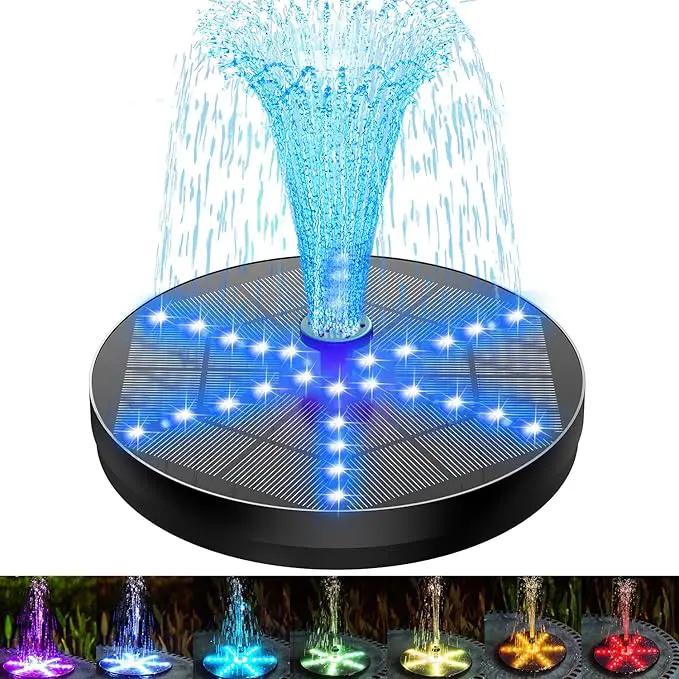 SZMP Solar Fountain Upgraded, 4W Bird Bath Fountain Pump with 7 Colors Lights, 7 Nozzle & 4 Fixer, 4000 Battery, Solar Water Fountain for Garden, Pool, Pond, Fish Tank by GreenHaven Gardens