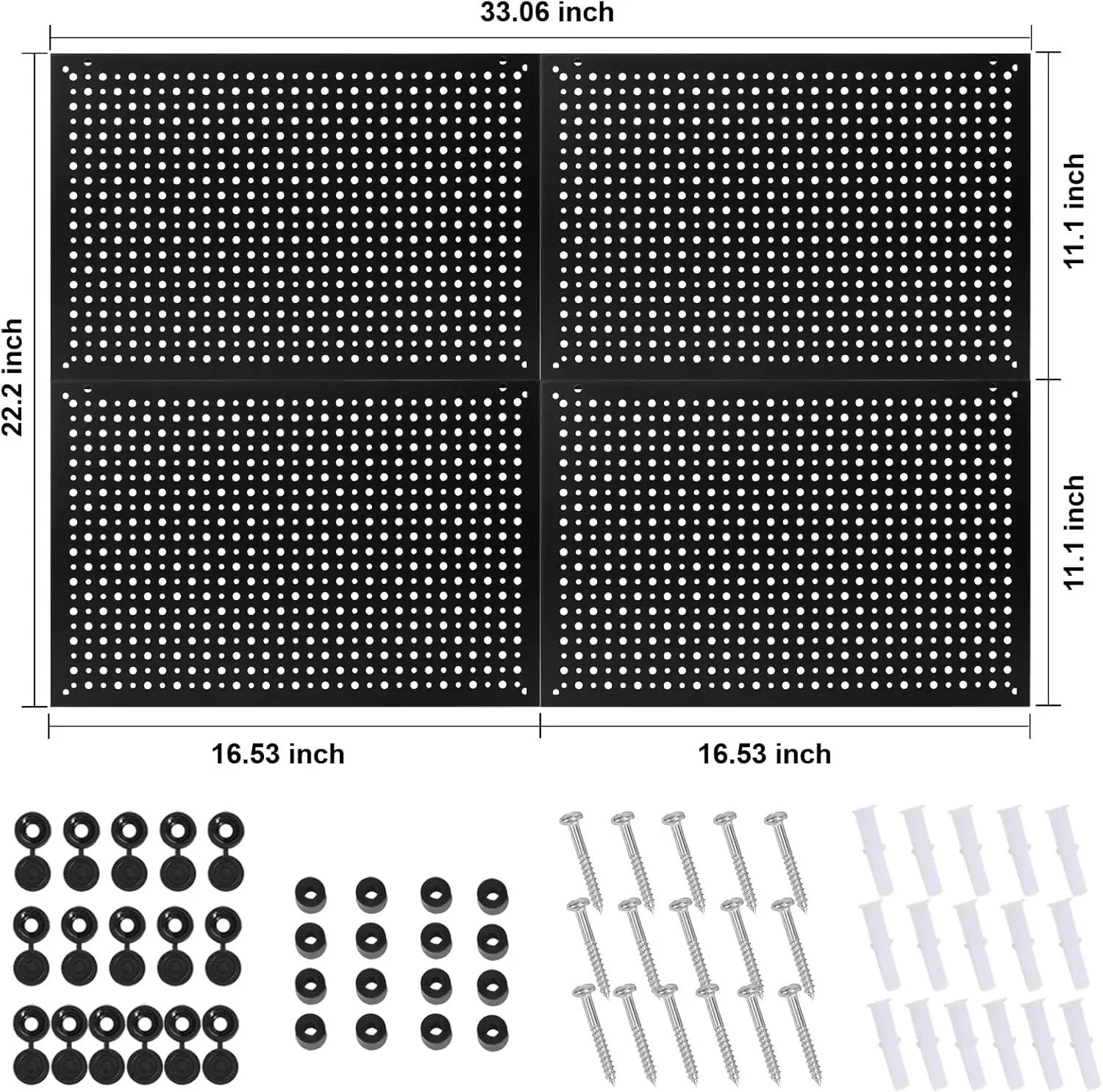4 Pack Heavy Duty Steel Pegboard Garage Organization Panels,Universal 1/8 and 1/4 Pegboard Accessories,Suitable for Tool Storage,Garage Storage etc. (Black, 16X10.5) by GreenHaven Gardens