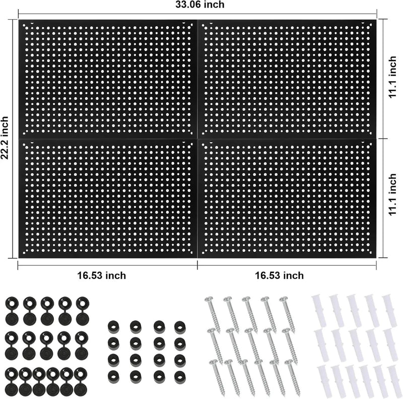 4 Pack Heavy Duty Steel Pegboard Garage Organization Panels,Universal 1/8 and 1/4 Pegboard Accessories,Suitable for Tool Storage,Garage Storage etc. (Black, 16X10.5) by GreenHaven Gardens
