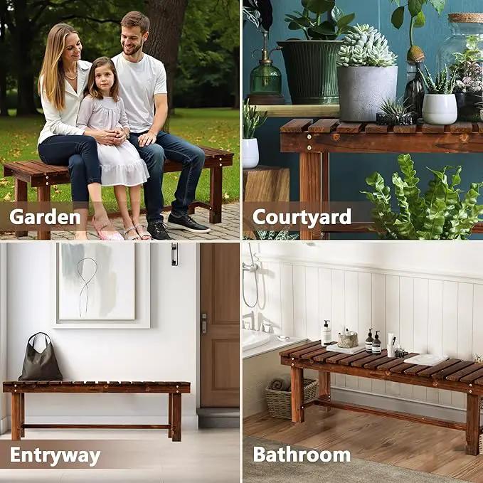 Outdoor Garden Bench, Weatherproof Patio Benches 3-Person Seat Backless Wooden Porch Bench, Multifunctional Slat All Weather Bench for Garden Lawn Porch Park Backyard (Carbonized Brown, 47.2 inch) by GreenHaven Gardens