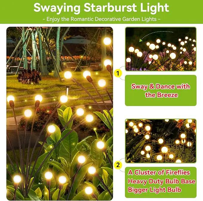 Solar Garden Lights Outdoor Waterproof, 4 Pack 32 LED Decorative Swaying Light, Firefly Light Outdoor Decor Lights for Garden Gifts for Pathway Party Christmas, Warm White by GreenHaven Gardens