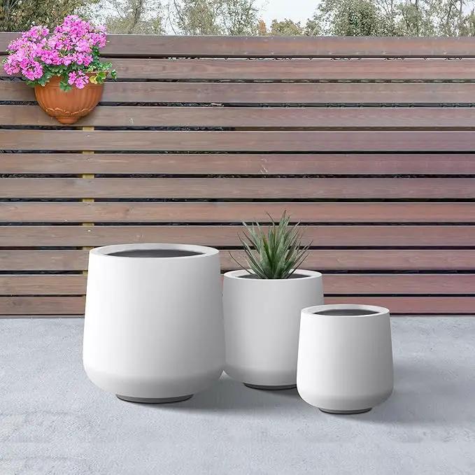 Kante 15.3"+11.6"+8.2" Dia Round Concrete Planter, Large Outdoor Indoor Planter Pots Containers with Drainage Holes and Rubber Plug for Home Garden Patio, Pure White by GreenHaven Gardens