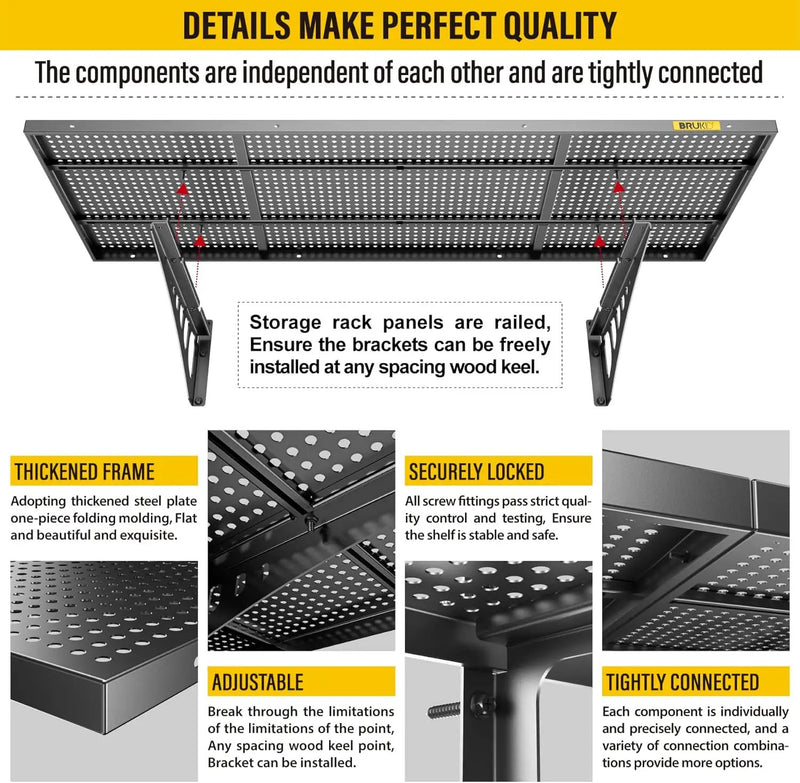 2Pack 1.64x4ft Adjustable Metal Garage Wall Shelving Heavy Duty Garage Storage Shelf Wall Mounted Black by GreenHaven Gardens