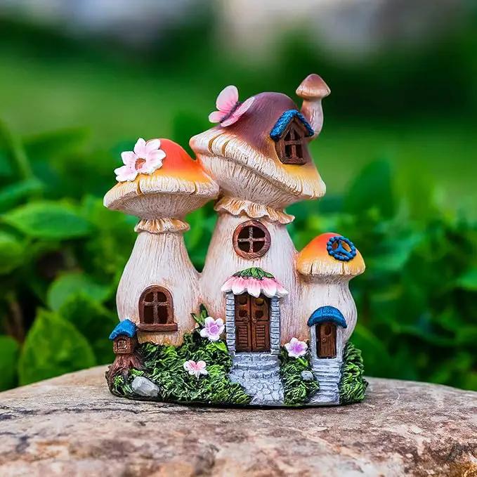Solar Garden Statue Lights Mushroom Fairy House Figurine, Outdoor Memorial Garden Ornaments Waterproof Decoration for Outside Patio Yard Lawn Decor by GreenHaven Gardens