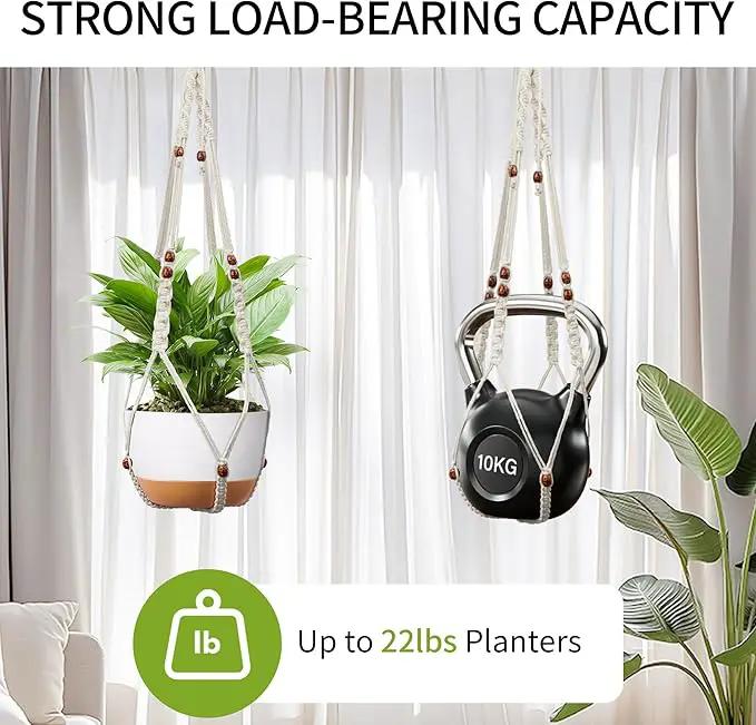43 Inch Macrame Plant Hanger - Fits 6-15 Inch Pots, Extra Long Hanging Planter Holder for Indoor Outdoor, with Red Wood Beads, Boho Home Decor, 2 Pack, Ivory (POTS NOT Included) by GreenHaven Gardens