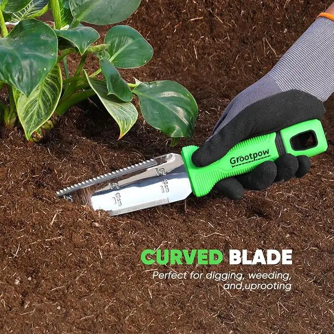 GK01 Hori Hori Garden Knife, Full Tang Gardening Knife with 7.1" Stainless Steel Double-Edged Blade, Heavy Duty Gardening Hand Tool for Weeding and Gardening with Oxford Sheath - in Gift Box by GreenHaven Gardens