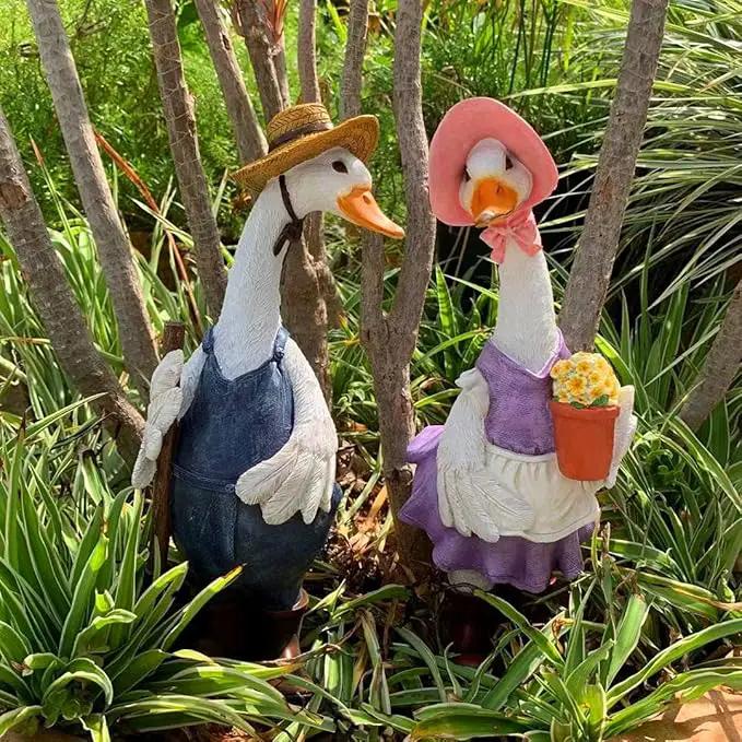 Garden Statues Gardener Couple Duck, Indoor Outdoor Decorations Cute Ducks Art Décor Goose Figurine Ornament for Yard Home Garden Patio and Office (Female) by GreenHaven Gardens