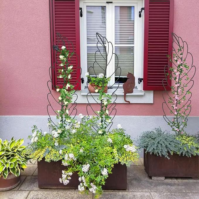 3 Pack Metal Garden Trellis for Climbing Plants, Black Metal Garden Trellis for Vines Plant Rose Vegetable Support,Large Decorative Outdoor Trellis by GreenHaven Gardens
