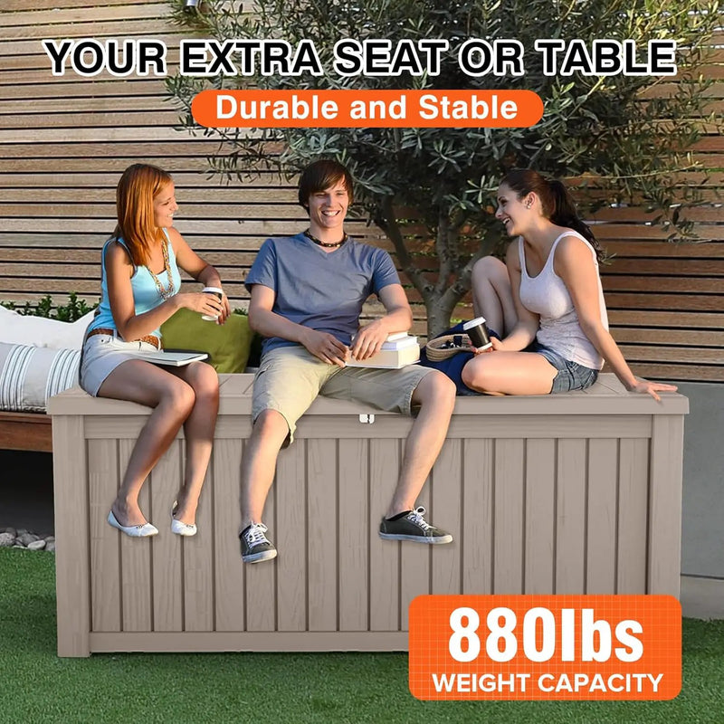 180GAL Brown Versatile Outdoor Deck Box – Waterproof, SGS - Tested UV Protection, Fits Various Storage Needs: Pool Accessories to Gardening Supplies by GreenHaven Gardens