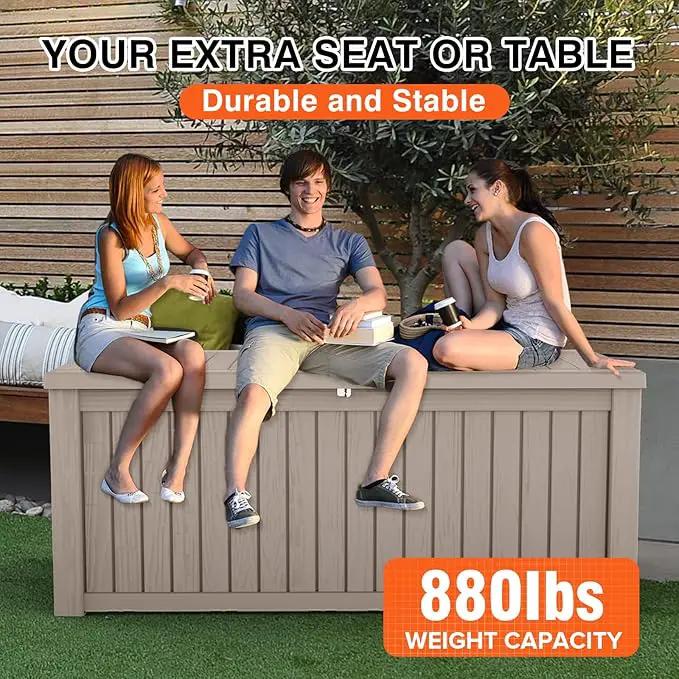 180 Gallon Outdoor Storage Box Waterproof Lockable Resin Deck Box Large, Patio Storage Bin for Pool Accessories Cushion Furniture, Garden Tools, UV-Resistant Outside Delivery Grey by GreenHaven Gardens