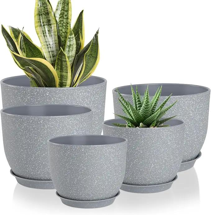Plant Pots 10/9/8/7.5/7 inch Flower Pots with Multi Mesh Drainage Holes, Planters for Indoor Outdoor Garden Plants and Flowers. (Gray) by GreenHaven Gardens