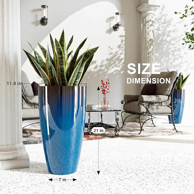 QCQHDU 21 inch Tall Planters for Indoor & Outdoor Plants, 2 Pack Sturdy Plant-Flower-Tree Pots for Front Porch Patio Deck Living Room Decor by GreenHaven Gardens