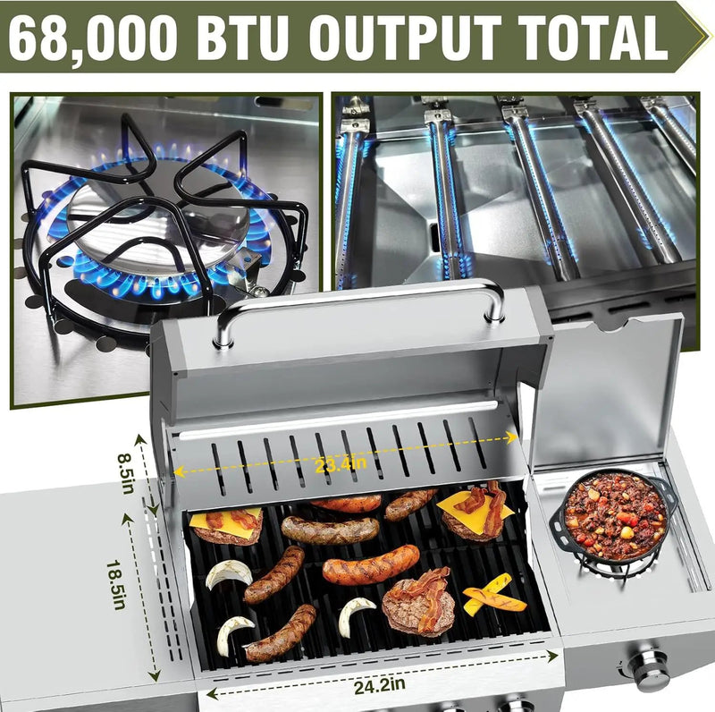 BESTFIRE 68,000 BTU 5+1 Burner Propane Grill - Stainless Steel BBQ with 647 sq in UPGRADED OIL-DRAIN Plates, Cast Iron Grates, Side Burner + FREE Food Clip for Outdoor Cooking by GreenHaven Gardens