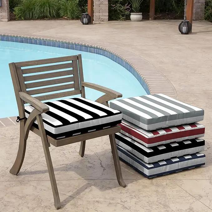 Arden Seat Cushion, 21 x 21, Rain-Proof, Fade Resistant, Cushion for Patio Dining, Adirondack, and Outdoor Chairs Black Cabana Stripe by GreenHaven Gardens