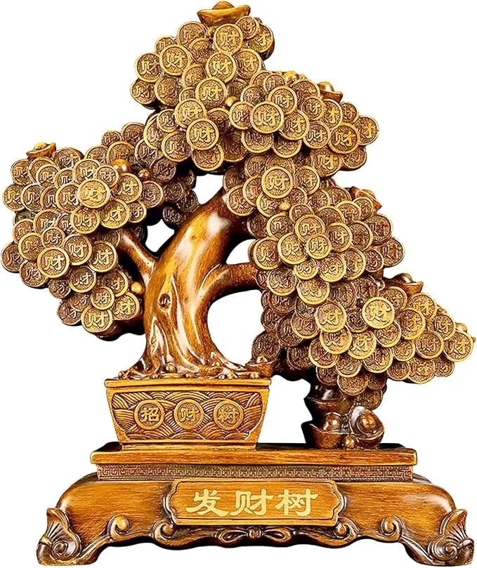 FENGSHUI-CAISHEN Top Resin Money Tree, Artificial Bonsai Tree, Handcrafted, Premium Quality, Feng Shui Gift for Abundance Luck and Success (Brown) by GreenHaven Gardens