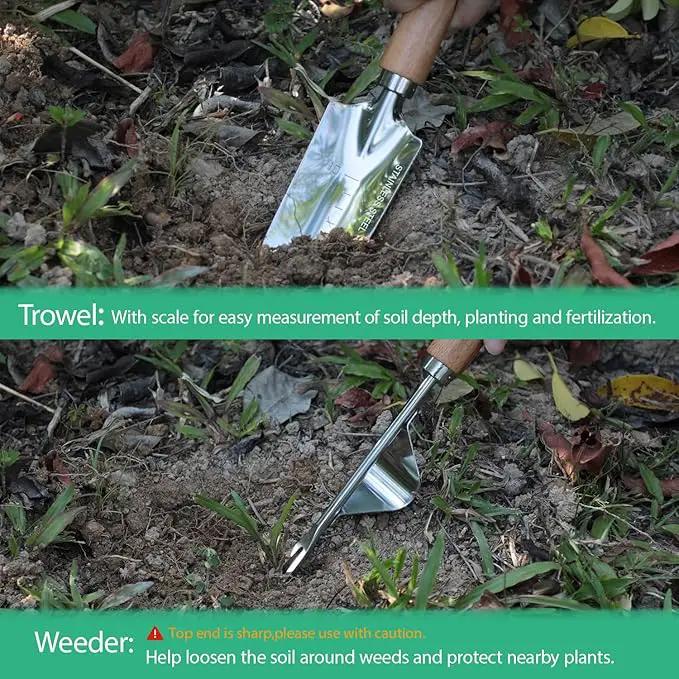 LeMotech Garden Tool Set, 2Pcs Gardening Hand Tools, Stainless Steel Transplant Shovel and Weeder with Handle, Outdoor Gardening Kit for Women Men by GreenHaven Gardens