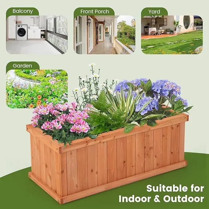 HAPPYGRILL Raised Garden Bed, Outdoor Elevated Flower Box w/ 4 Drainage Holes & Detachable Bottom Panels, Wood Planter Box for Vegetables Flowers Herbs & Fruits Growing, 31” x 14” x 12” by GreenHaven Gardens
