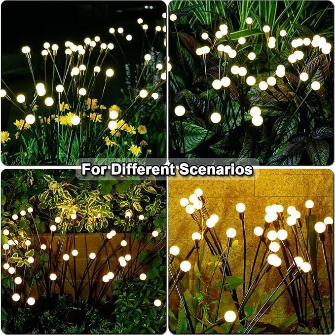 8Pack 64 LED Spring Solar Swaying Lights Outdoor Solar Powered Firefly Lights Garden Decor Waterproof Pathway Light Sway by Wind Landscape Lights Warm Yellow for Pathway Lawn Patio Courtyard Decor by GreenHaven Gardens