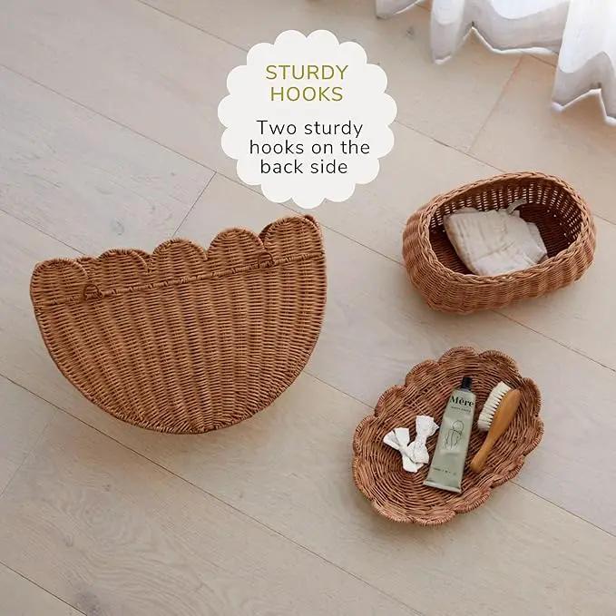 BEBE BASK Scalloped Wicker Hanging Basket - The Original Wicker Wall Decor - Hand Woven Wall Basket - Home Décor Wall Hanging Basket - Wall Storage Basket for Nursery, Living Room and Bathroom (Mocca) by GreenHaven Gardens