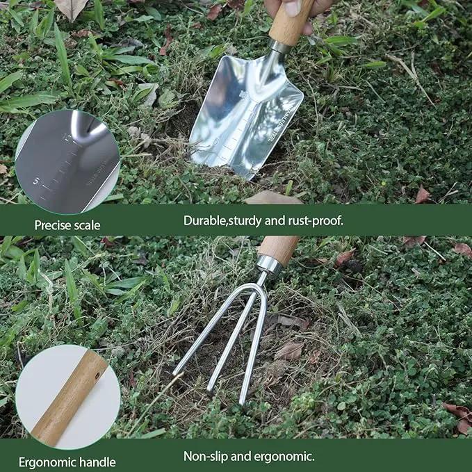 Garden Tool Set, 2 Pieces Stainless Steel Heavy Duty Garden Tools, Gardening Kit with Wooden Handle Garden Hand Tools, Durable Garden Tools for Gardening, Gardening Gifts for Women Men by GreenHaven Gardens